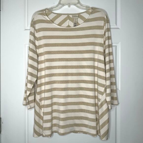 Chico’s Womens LS Cream Gold Metallic Striped Tunic Top Size 3/Large - Picture 6 of 6